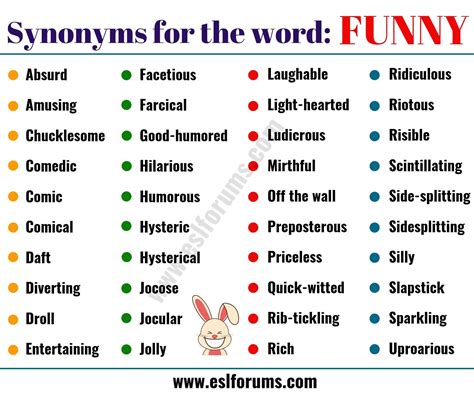 Synonyms for FUNNY humorous, amusing, comic, comical, droll, entertaining, hilarious, riotous, side-splitting, witty, (2). . Funny synonym